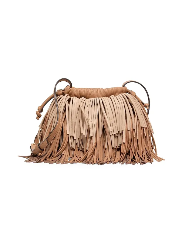 Colorblocked Fringed Leather Crossbody Bag