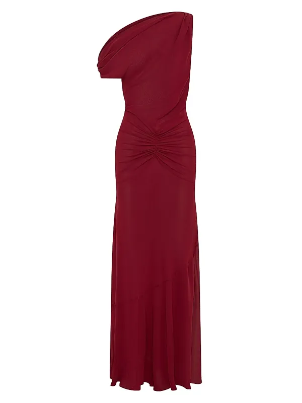 Elza Asymmetric Off-The-Shoulder Panelled Maxi Dress