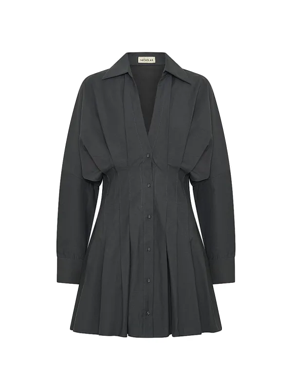 Fabienne Pleated Mini-Shirtdress
