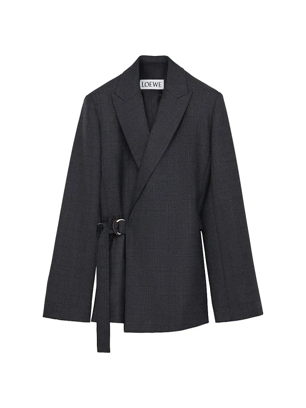 Plaid Draped Wool-Blend Jacket