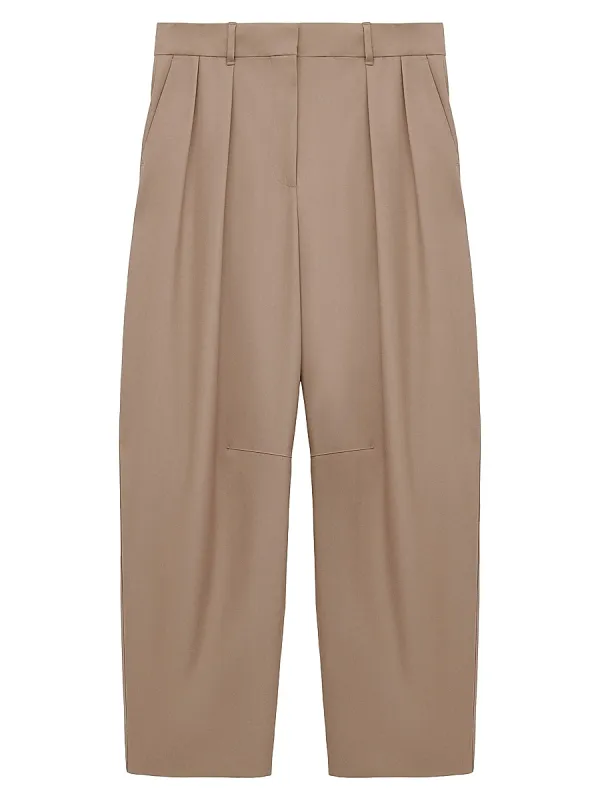 Pleated Wool-Blend Barrel Trousers
