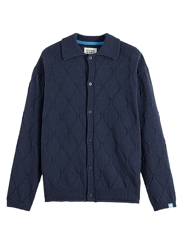 Openwork Knit Button-Front Cardigan