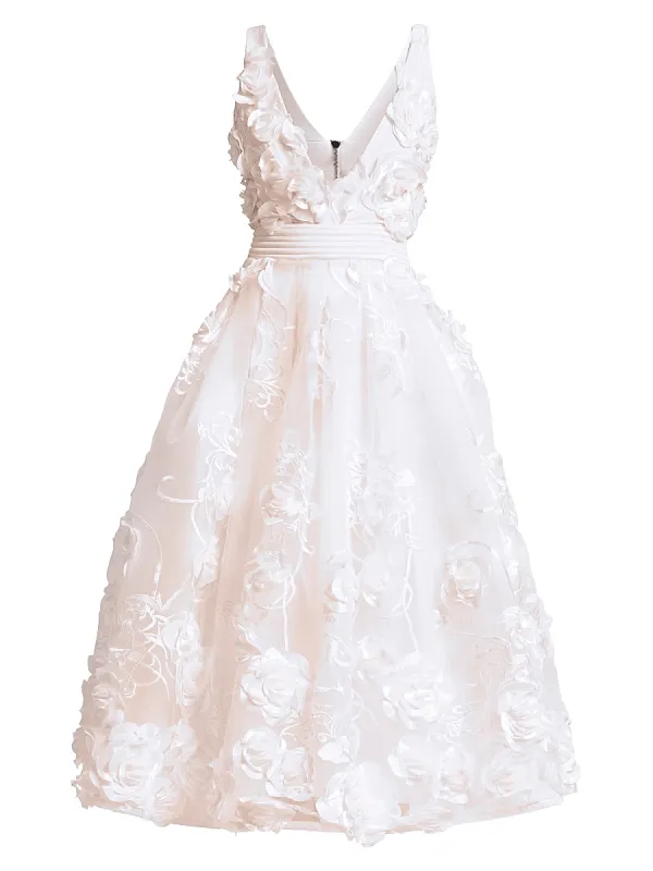 Odette Floral Applique Tea-Length Dress