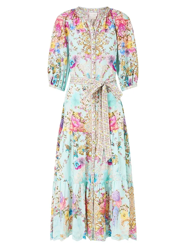 Floral Linen Midi-Shirtdress