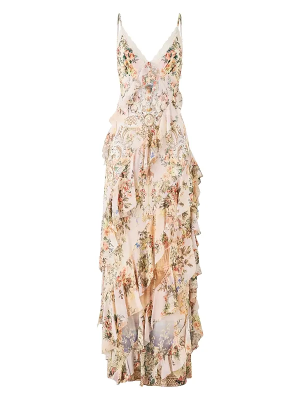 Ruffled Silk Maxi Slipdress