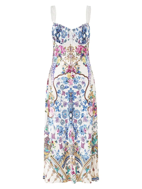 Floral Silk A-Line Midi-Dress