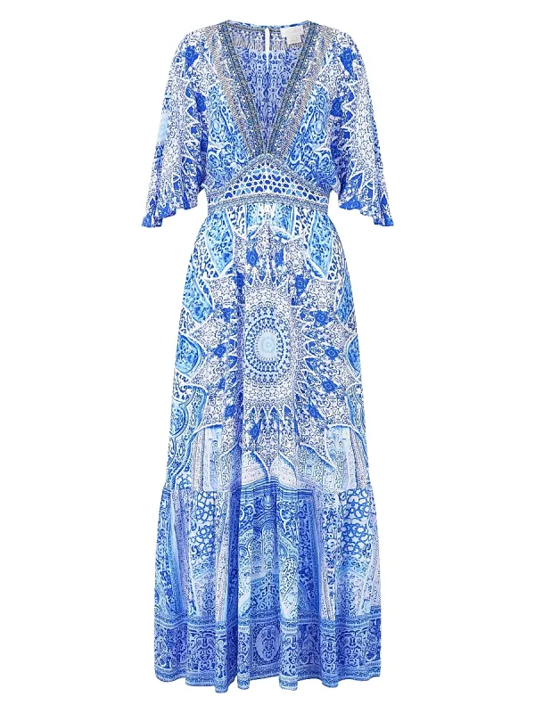 Printed Silk Ruffle-Hem Maxi Dress