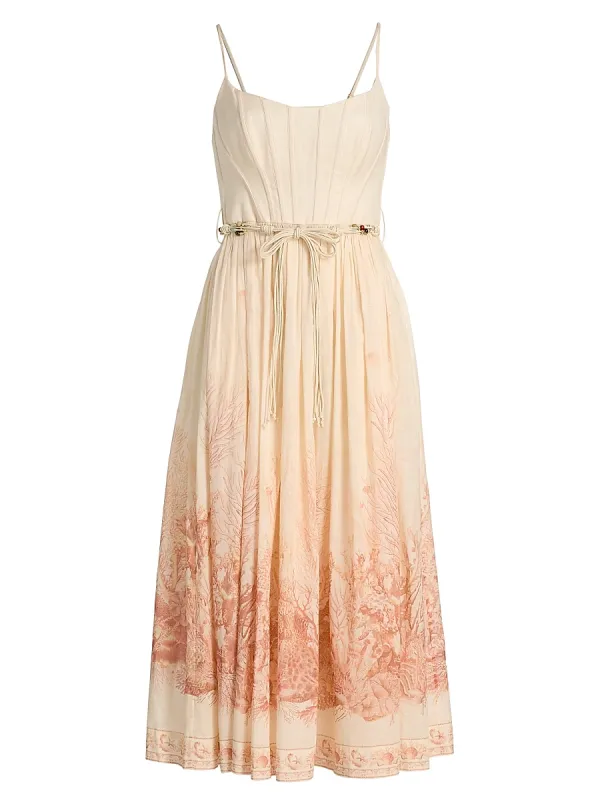 Wanderlust Printed Corset Cotton Midi-Dress by Zimmermann