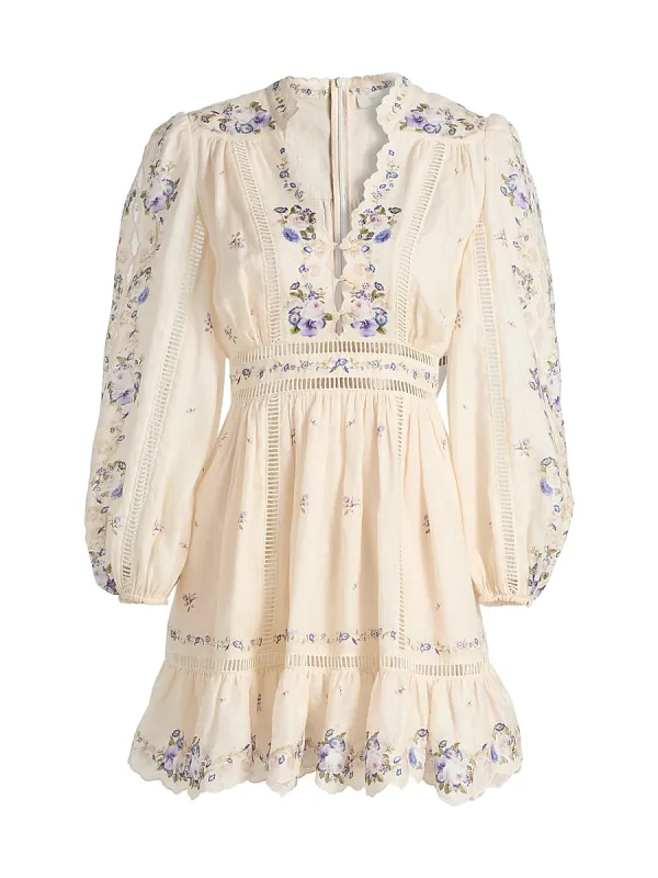 Patience Floral Linen Plunge Minidress
