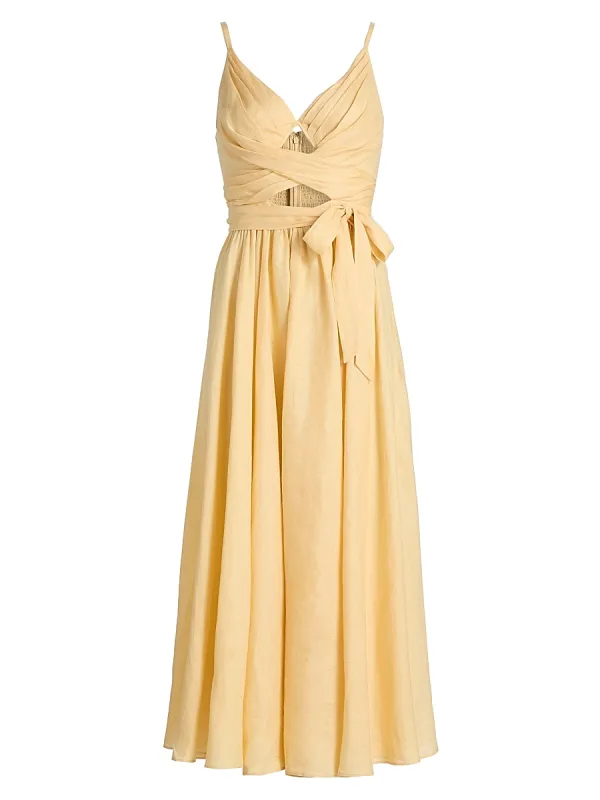 Awaken Cut Out Tie-Waist Linen Midi-Dress