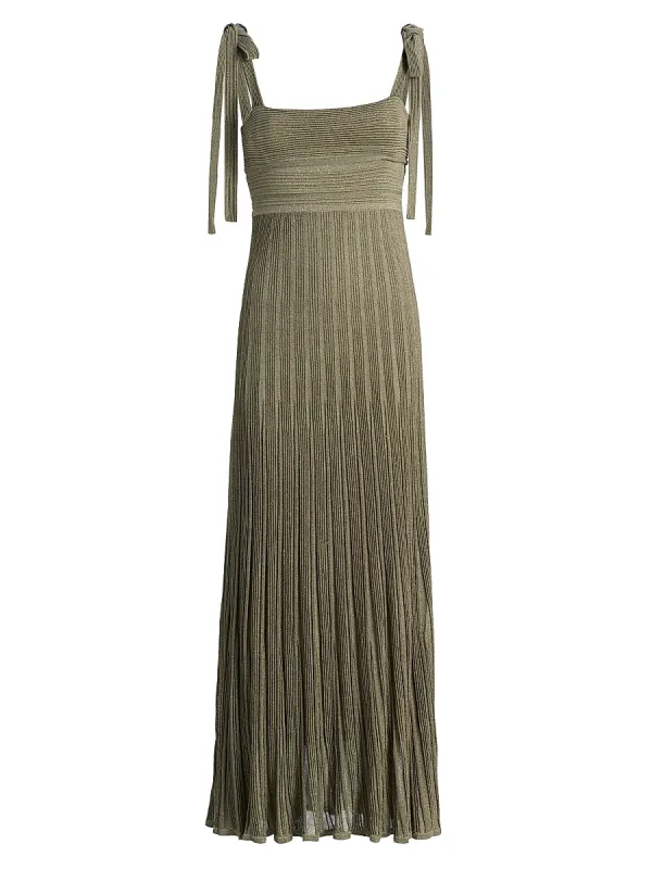 Wanderlust Metallic Shoulder-Tie Maxi Dress