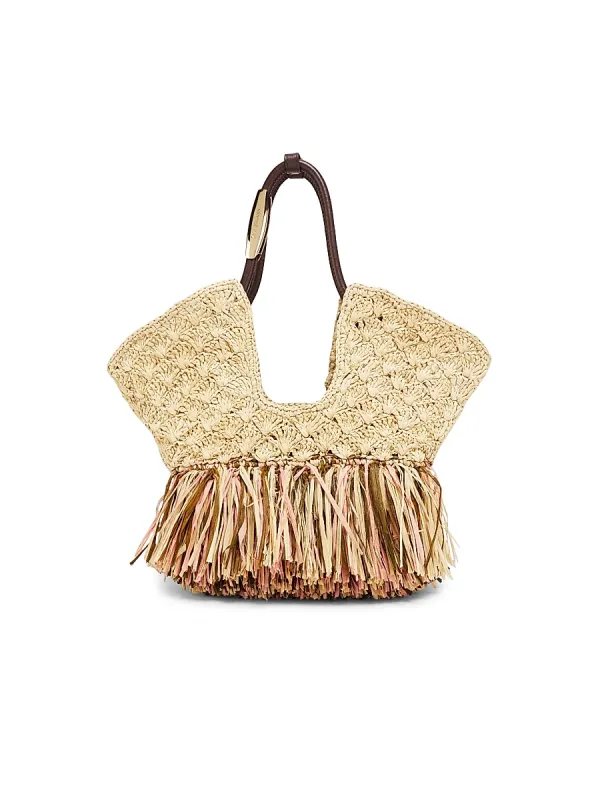 Small Goldentime Fringed Raffia Tote Bag by Zimmermann