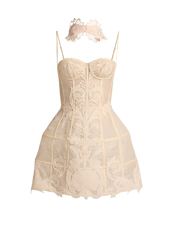 Rebellion Filigree Linen-Silk Corset Minidress by Zimmermann