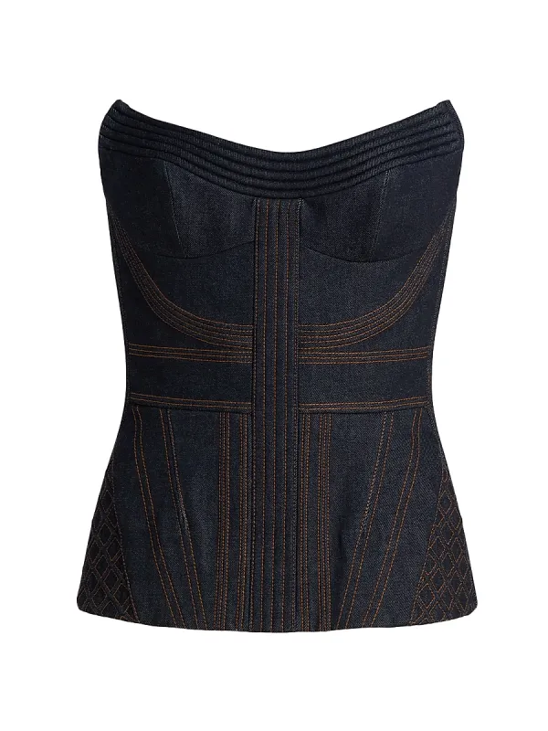 Stretch Denim Strapless Corset Top
