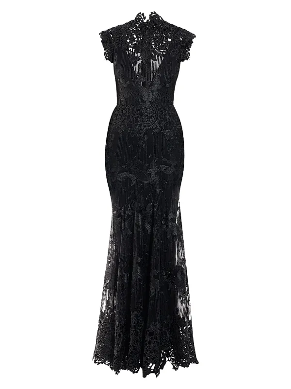 Stolen Dreams Lace Floral-Appliqué Mermaid Gown