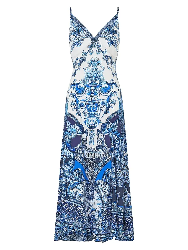 Wonderland Printed Frill Midi-Slipdress