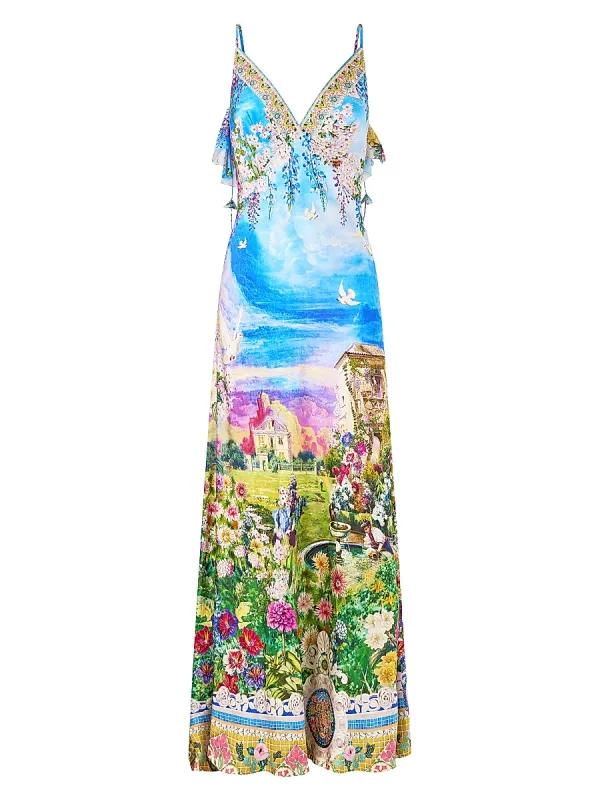 Navas Nouveau Printed Frill-Back Maxi Slipdress