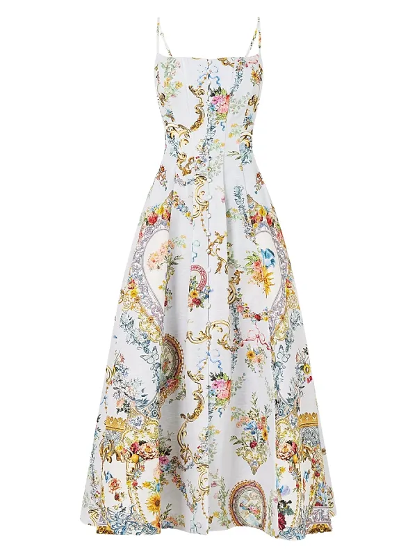 Seville Sweetheart Printed Bustier Tea-Length Dress