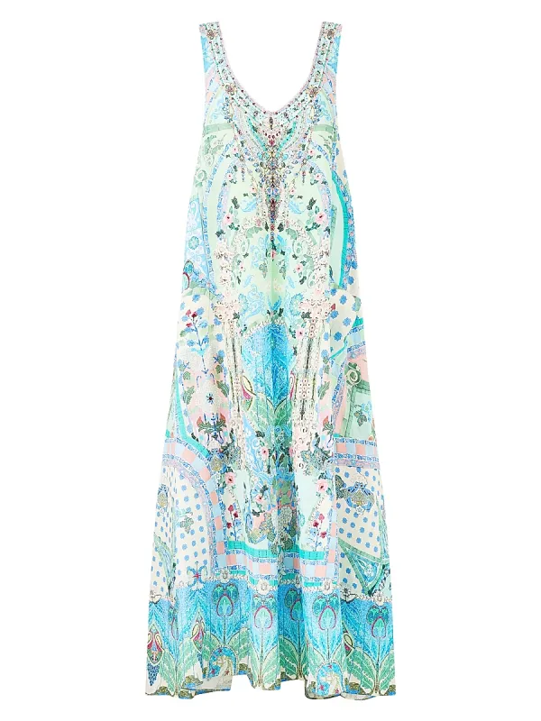 Printed Linen Open-Back Maxi Dress