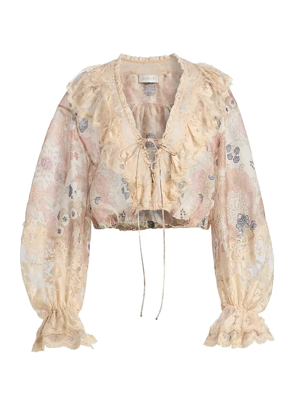 Rebellion Lace-Up Linen-Silk Blouse