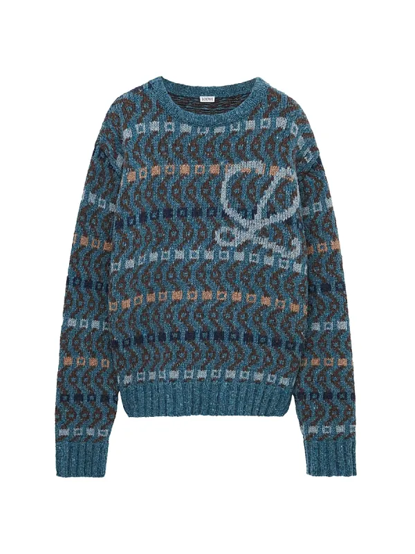 L Intarsia-Knit Crewneck Sweater