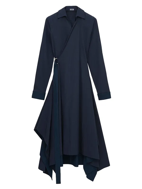 Draped Wrap Cotton-Blend Midi-Dress