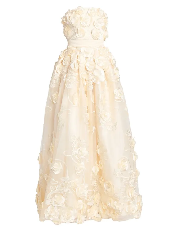 Dream of That Strapless Floral Applique Gown