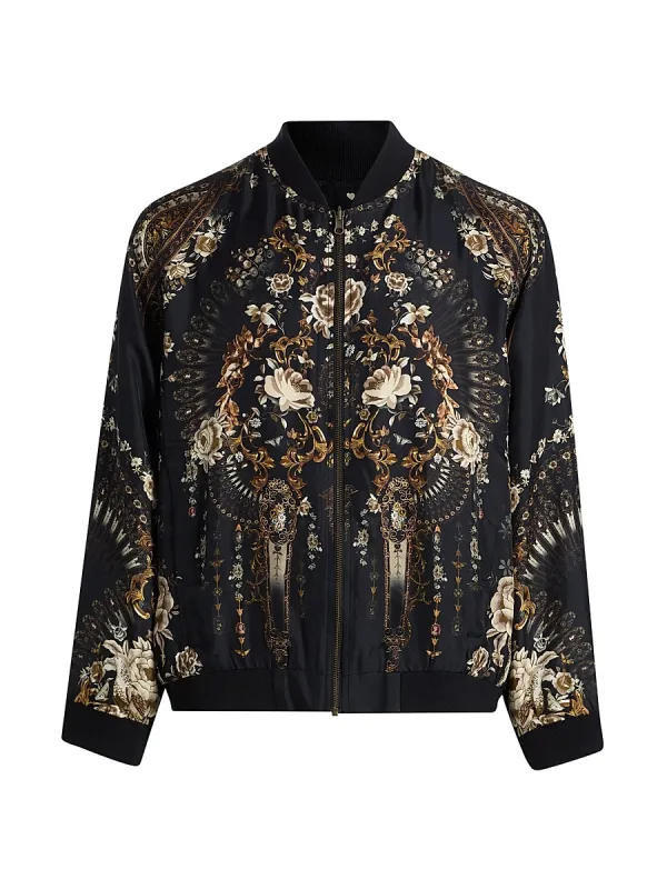 Reversible Silk Full-Zip Bomber Jacket
