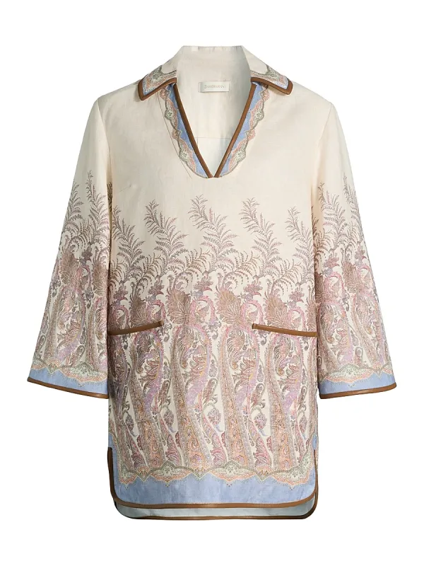 Alchemy Floral Paisley Linen Tunic Minidress by Zimmermann
