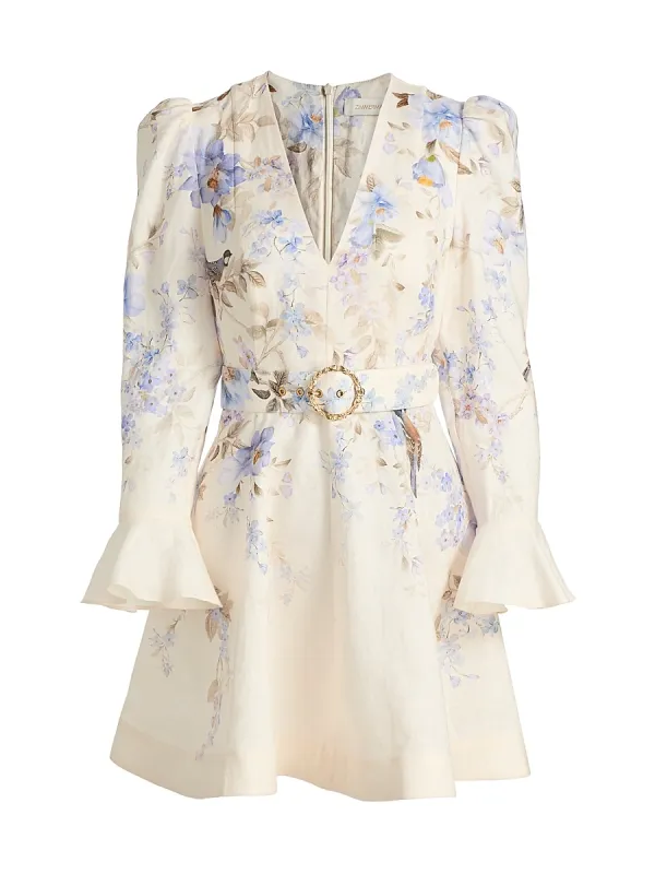 Luna Floral Linen Plunge Minidress