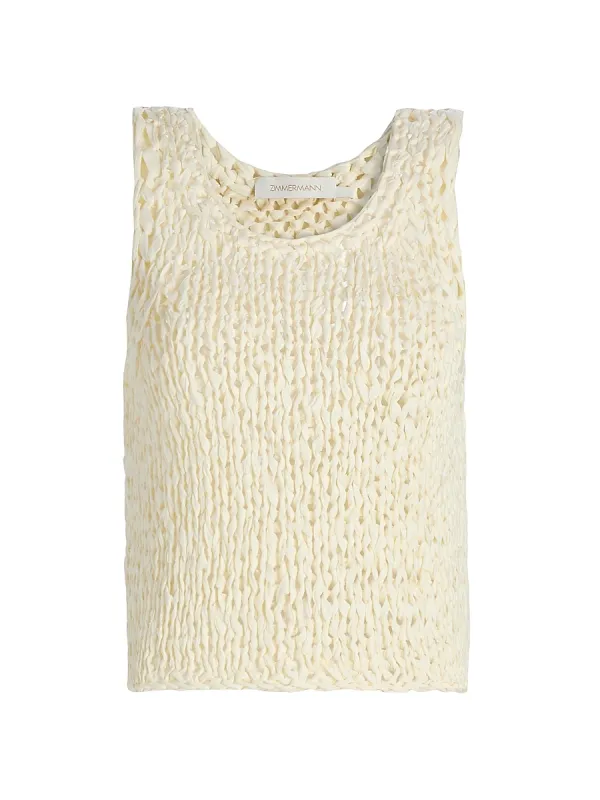 Luna Striped Ribbon-Knit Cotton Tank by Zimmermann
