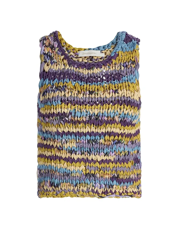 Luna Striped Ribbon-Knit Cotton Tank