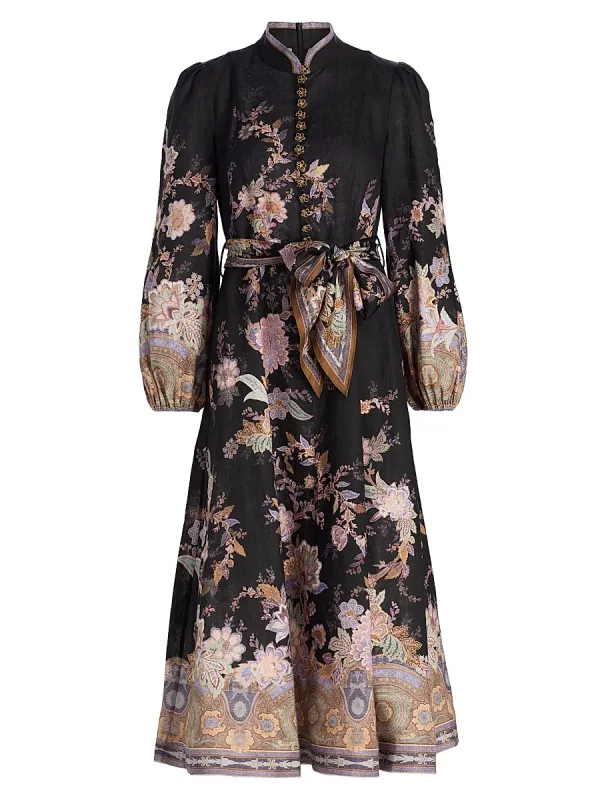 Luna Floral Linen Midi-Dress by Zimmermann