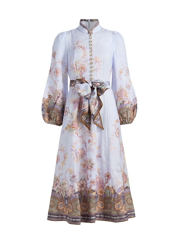 Luna Floral Linen Midi-Dress
