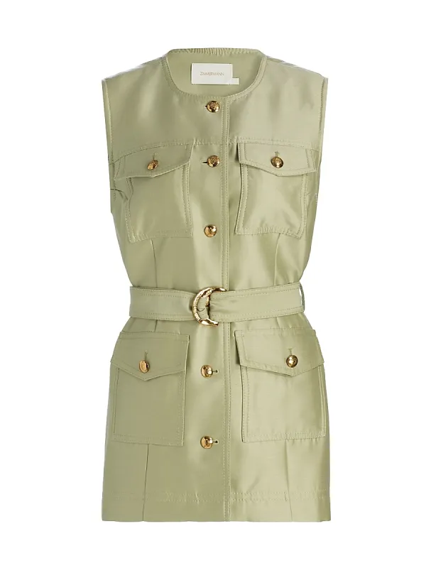 Luna Tie-Waist Wool-Silk Utility Vest by Zimmermann