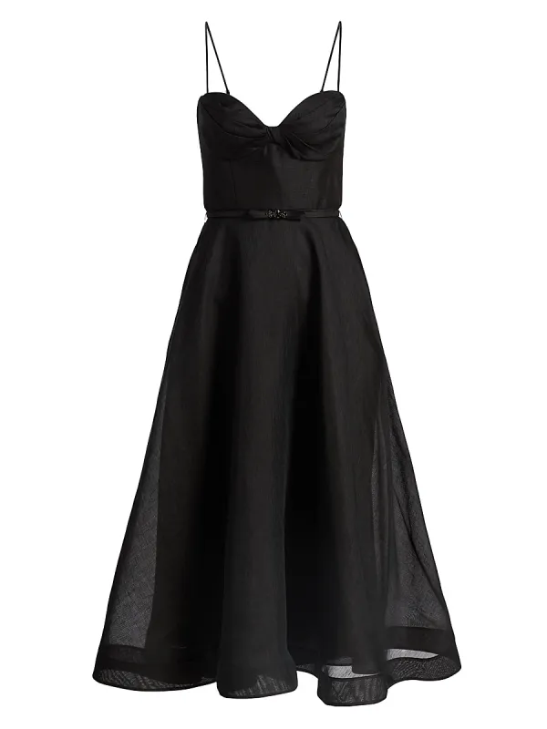 Luna Tie-Waist Linen-Silk A-Line Midi-Dress by Zimmermann