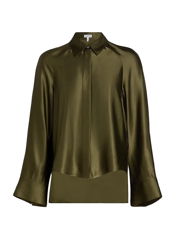Satin Capelet-Back High-Low Shirt