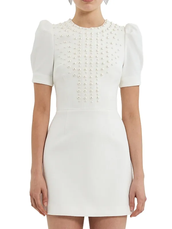 Pearly Embellished Crepe Minidress by Rebecca Vallance