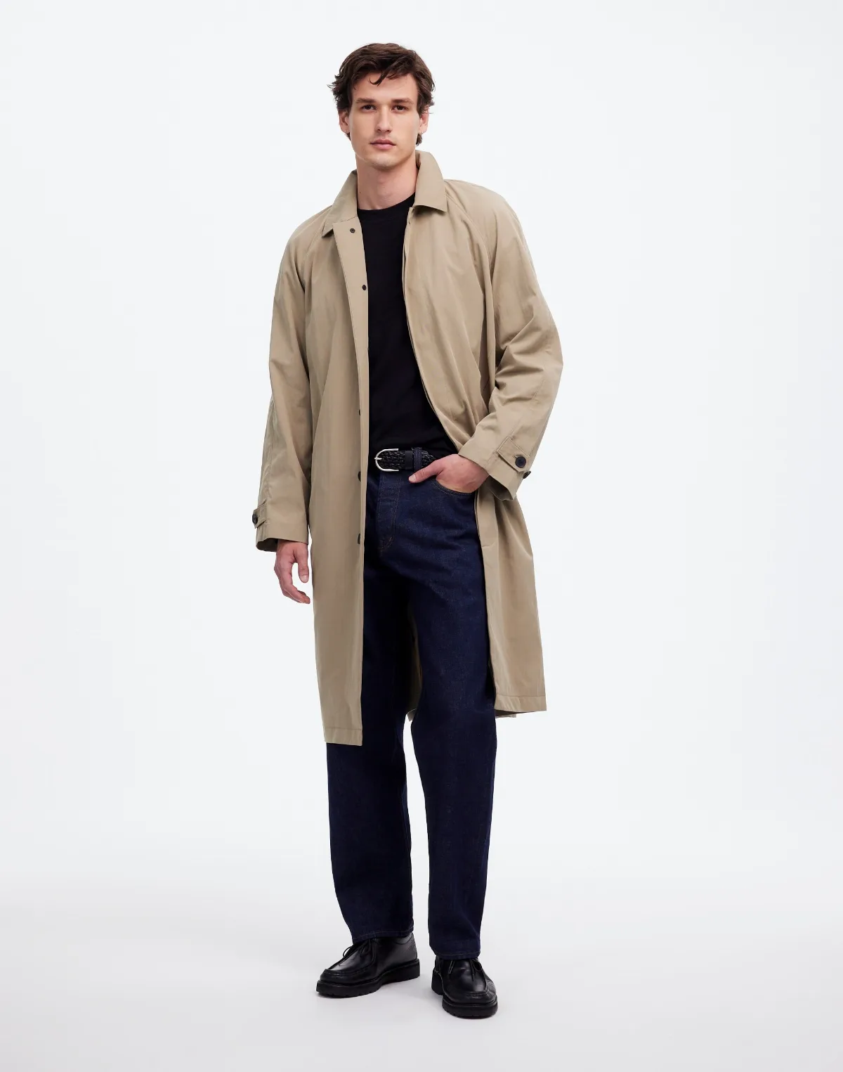 Raglan-Sleeve Trench Coat in Italian Twill