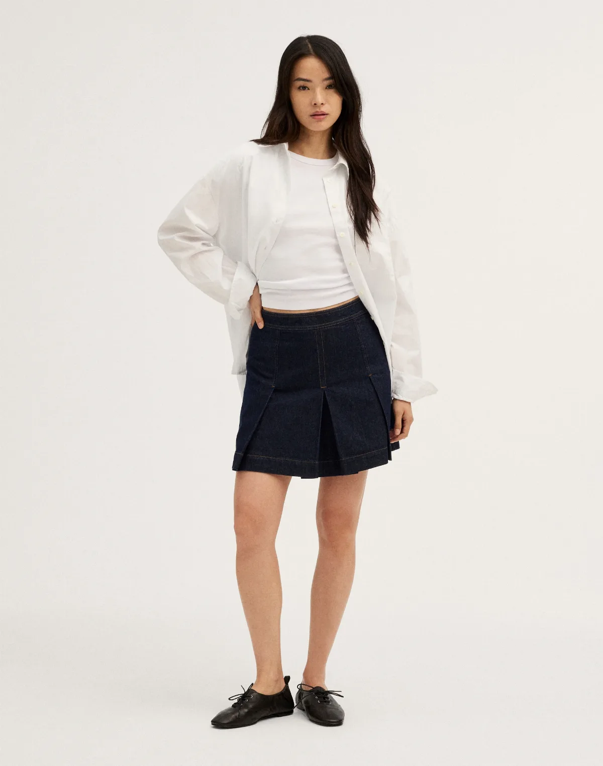 Denim Pleated Mini Skirt by MW