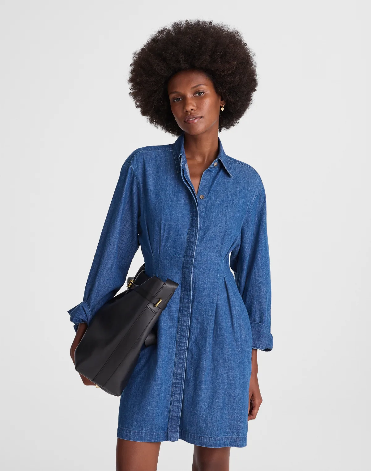 Denim Pleated Mini Shirtdress by MW