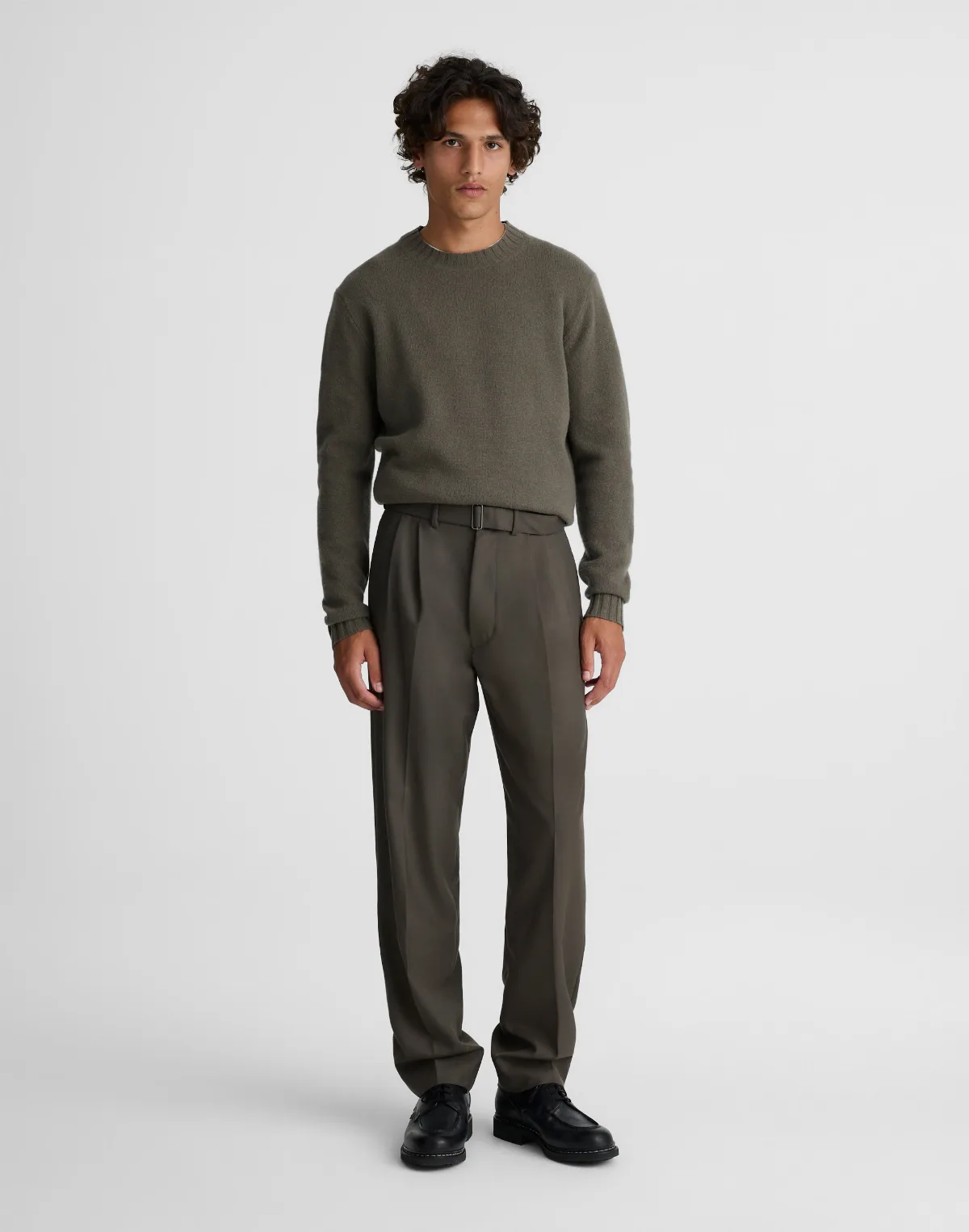 Belted Double-Pleat Trousers in Wool Blend by MW
