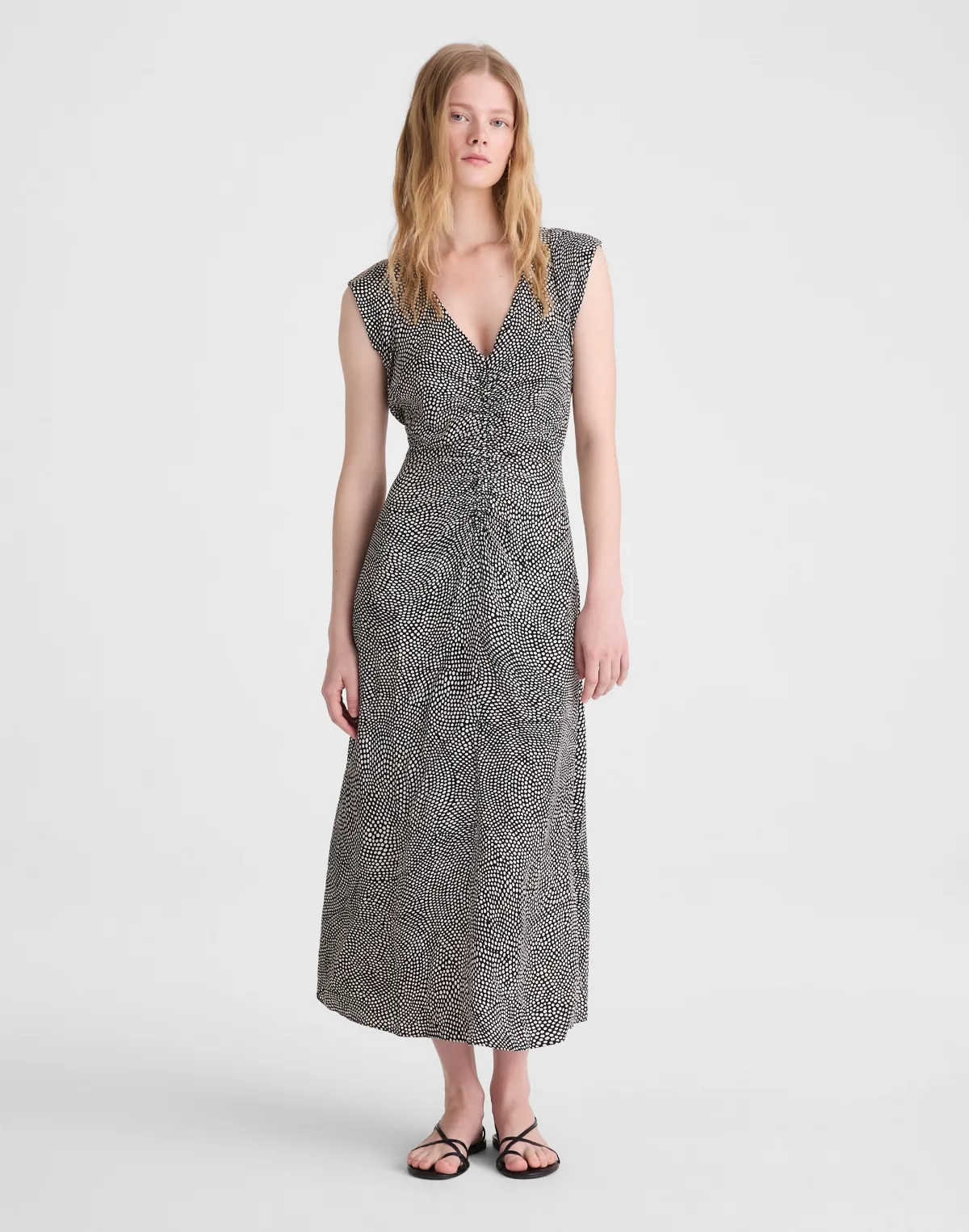 Ruched Flutter-Sleeve Midi Dress by MW