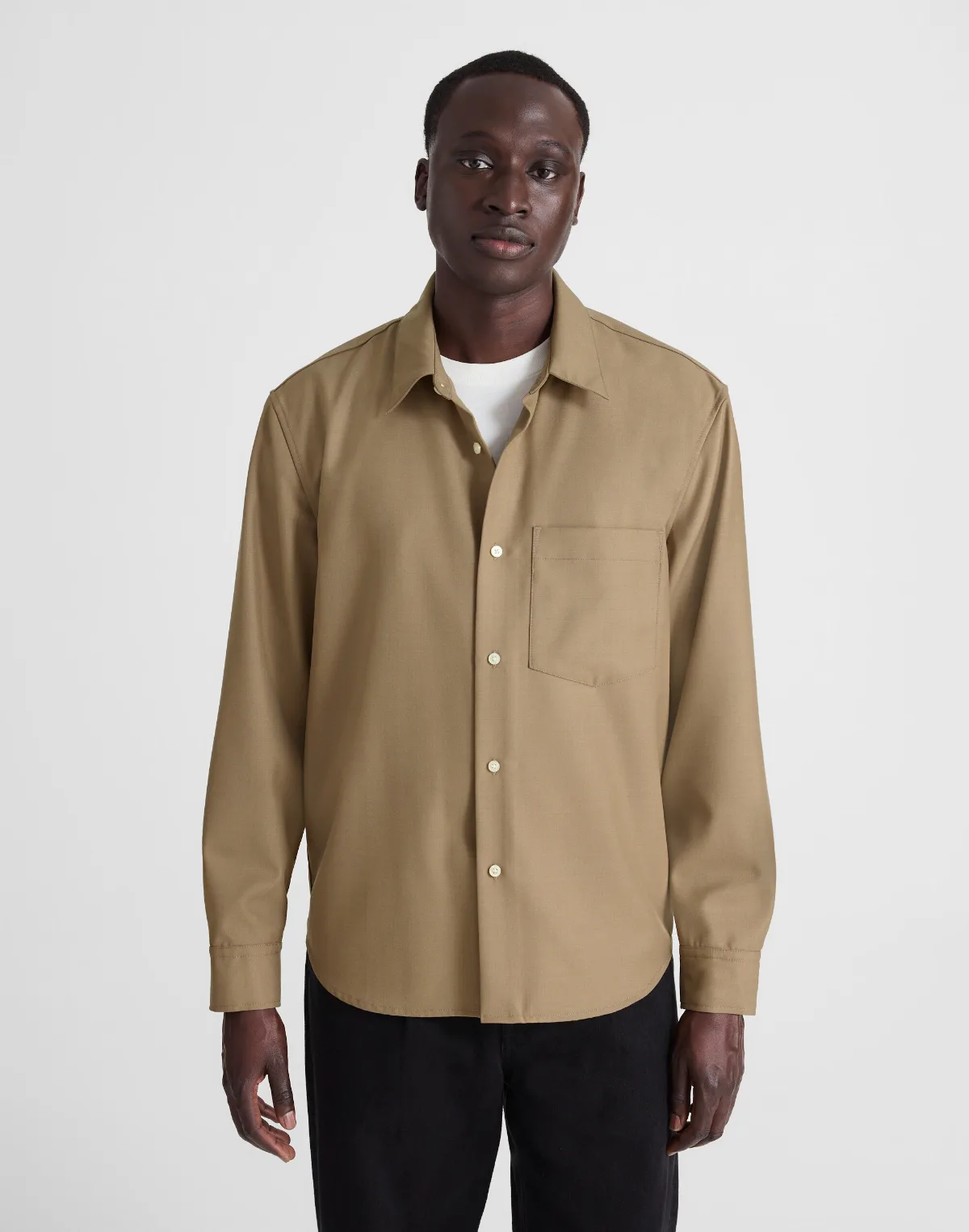 Twill Button-Up Shirt in Wool Blend by MW