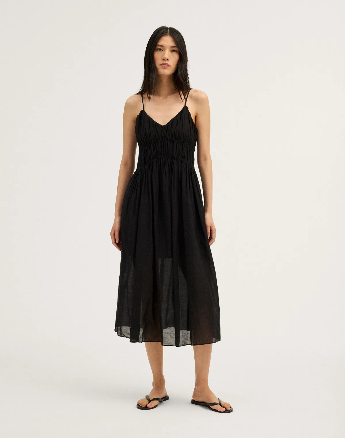 Ruched V-Neck Sleeveless Maxi Dress by MW