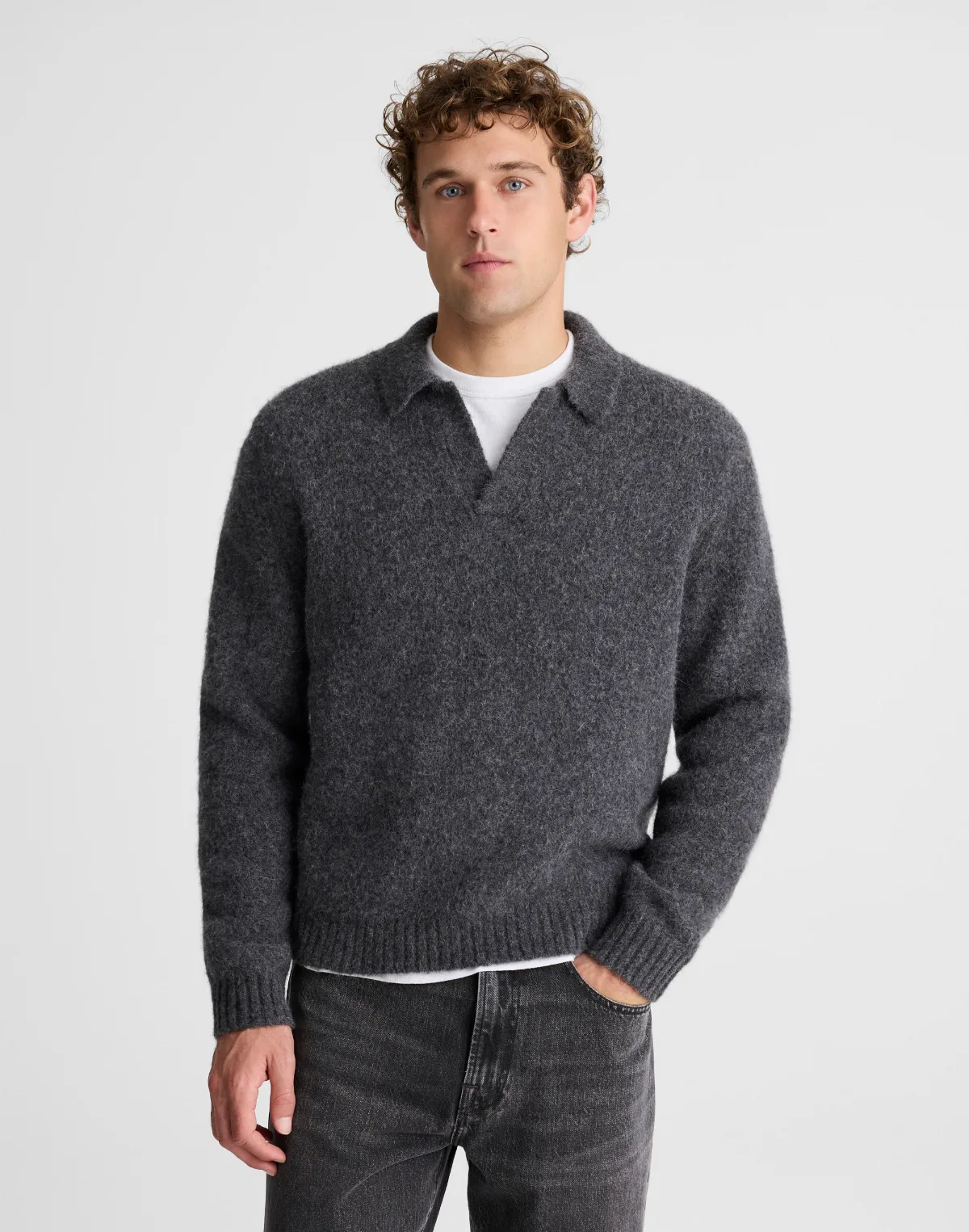 Open-Collar Sweater Polo in Yak-Alpaca Blend by MW