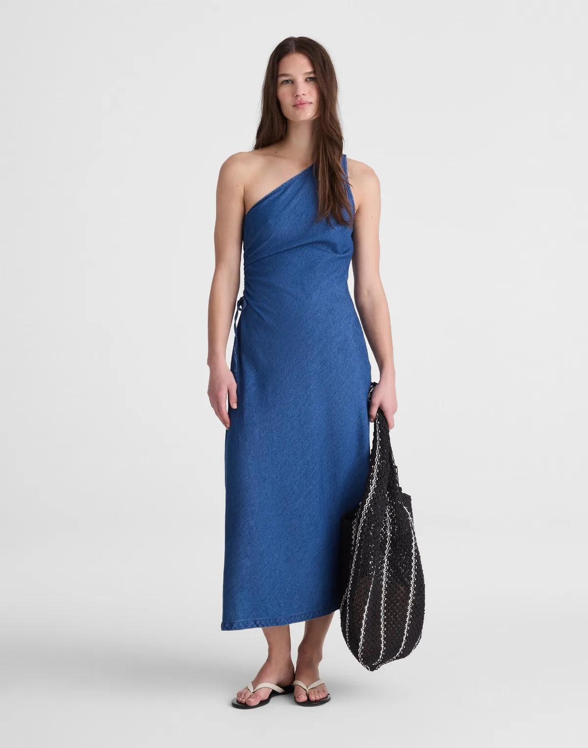 Denim One-Shoulder Maxi Dress by MW