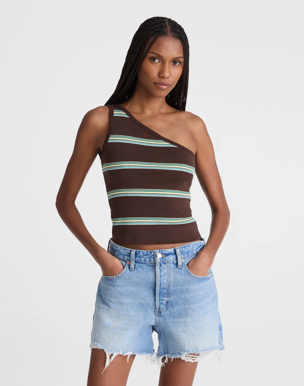 Madewell x Shopbop '90s One-Shoulder Tank in Compact Cotton by MW