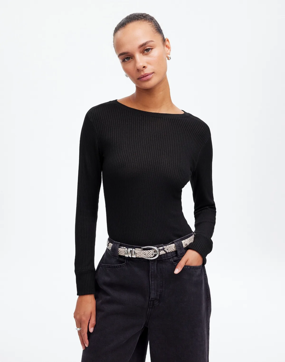Ribbed Crewneck Long-Sleeve Tee by MW