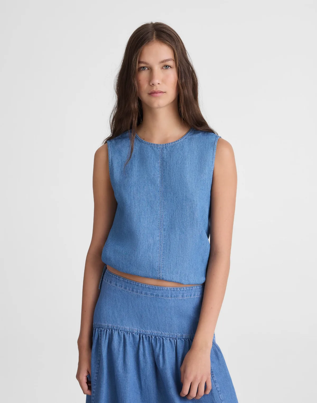 Cinched Shell Top in Cotton-Linen - Denim by MW